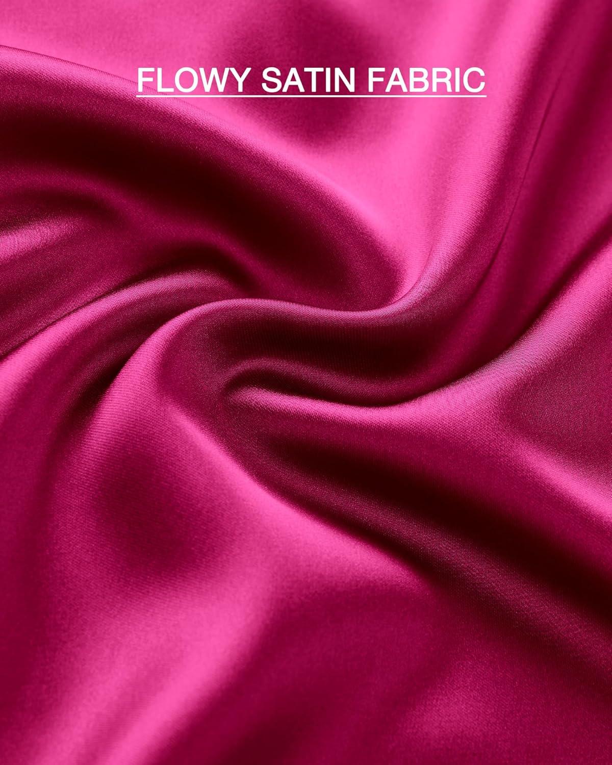 imageBTFBM 2025 Womens Summer Fall Long Satin Skirt Silk Elegant High Waist Cocktail Party Wedding Flowy ALine Midi SkirtsRose Red