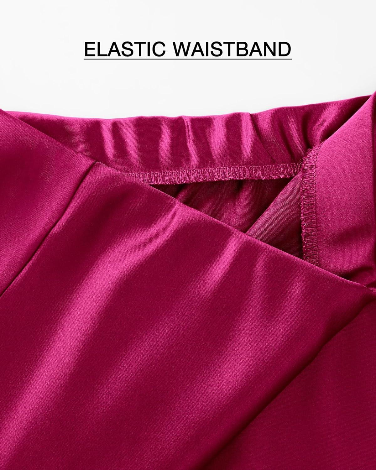 imageBTFBM 2025 Womens Summer Fall Long Satin Skirt Silk Elegant High Waist Cocktail Party Wedding Flowy ALine Midi SkirtsRose Red