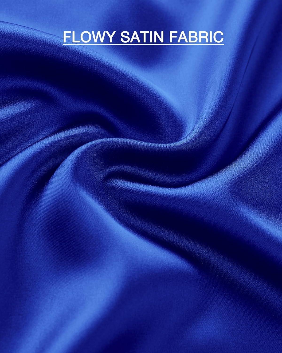 imageBTFBM 2025 Womens Summer Fall Long Satin Skirt Silk Elegant High Waist Cocktail Party Wedding Flowy ALine Midi SkirtsRoyal Blue