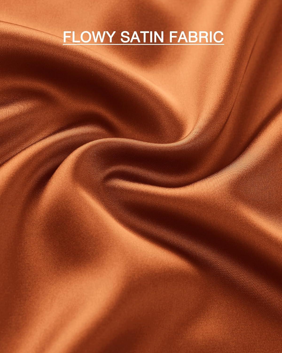 imageBTFBM 2025 Womens Summer Fall Long Satin Skirt Silk Elegant High Waist Cocktail Party Wedding Flowy ALine Midi SkirtsRust Red