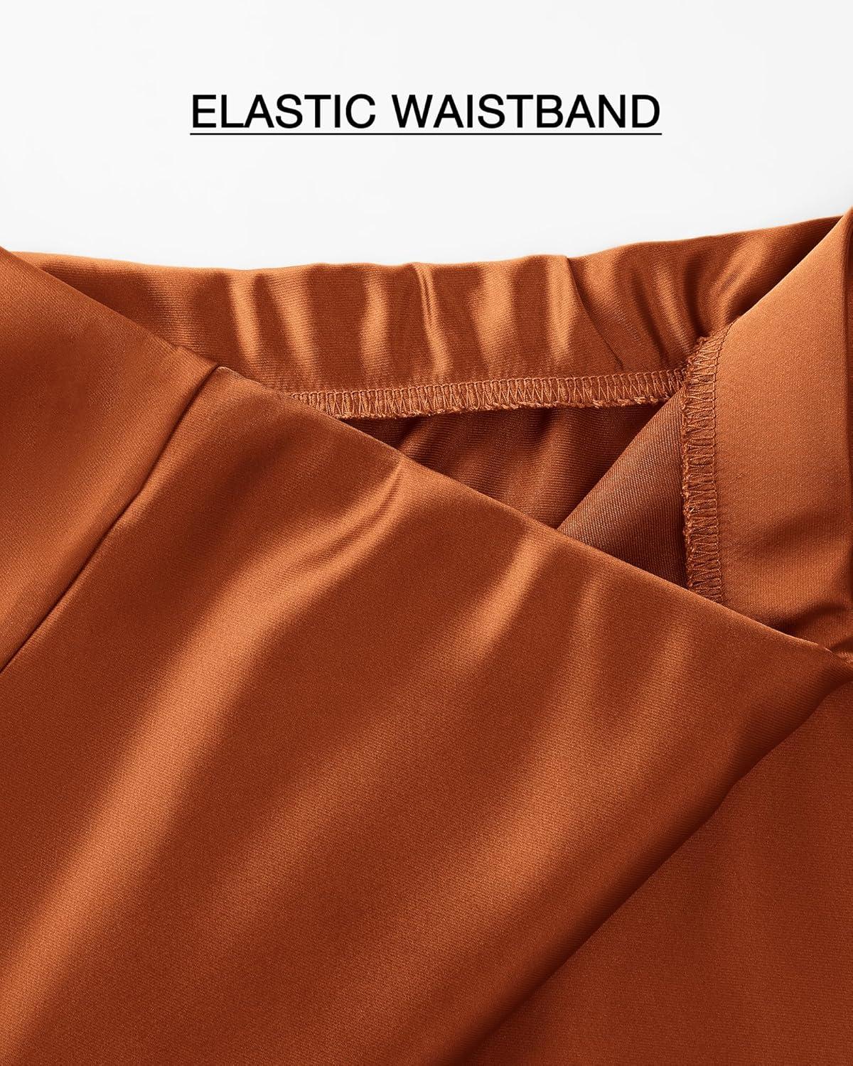 imageBTFBM 2025 Womens Summer Fall Long Satin Skirt Silk Elegant High Waist Cocktail Party Wedding Flowy ALine Midi SkirtsRust Red