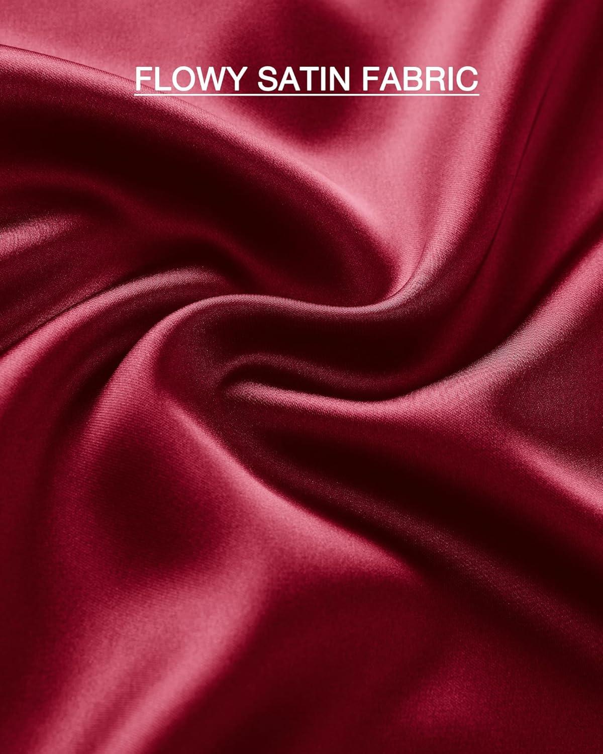 imageBTFBM 2025 Womens Summer Fall Long Satin Skirt Silk Elegant High Waist Cocktail Party Wedding Flowy ALine Midi SkirtsWine Red