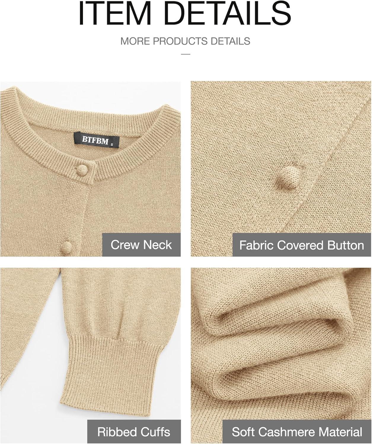 imageBTFBM Cardigan Sweaters for Women Cashmere Sweater Lightweight Button Down Casual Knit Shrugs Tops Early Fall FashionApricot
