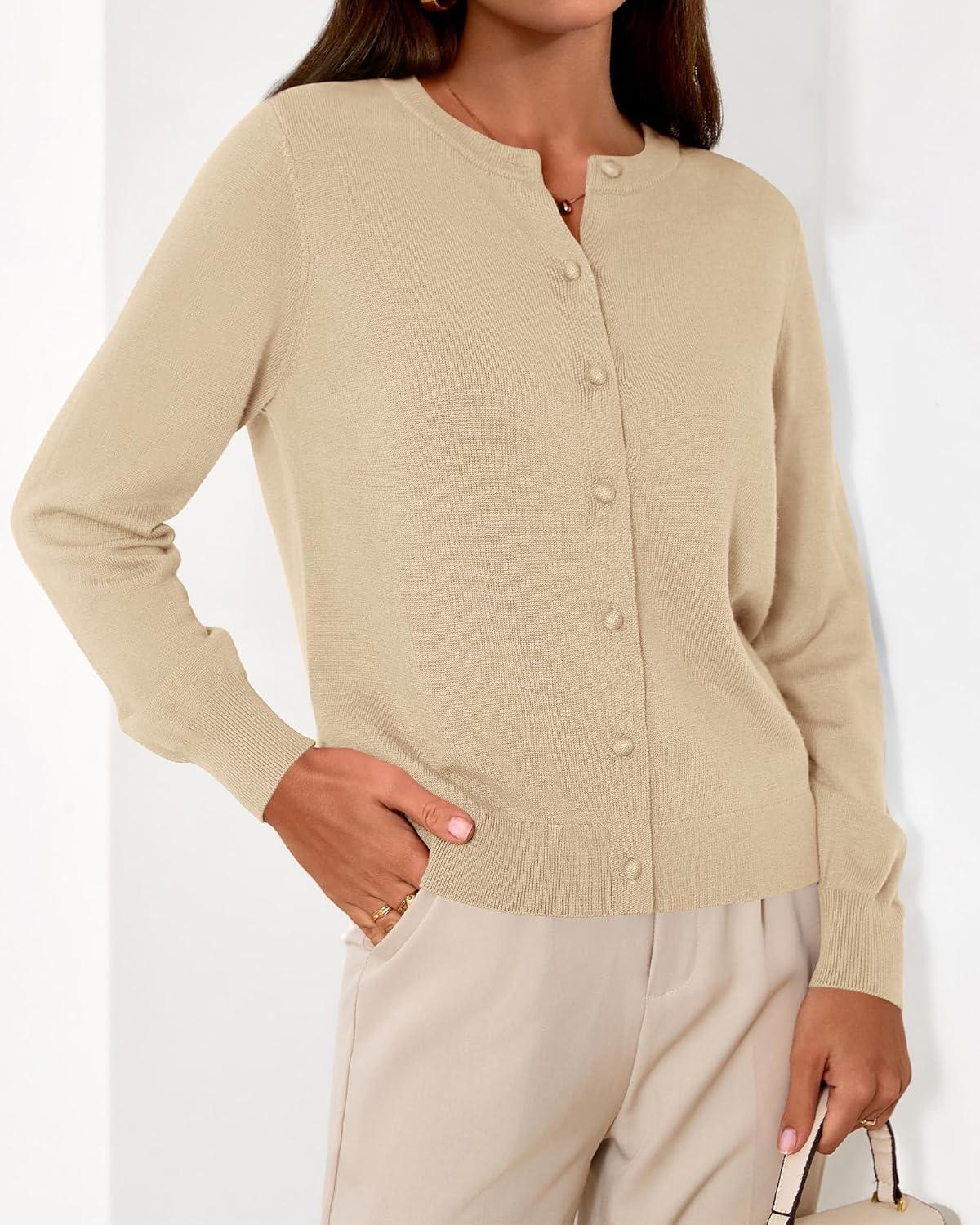 imageBTFBM Cardigan Sweaters for Women Cashmere Sweater Lightweight Button Down Casual Knit Shrugs Tops Early Fall FashionApricot