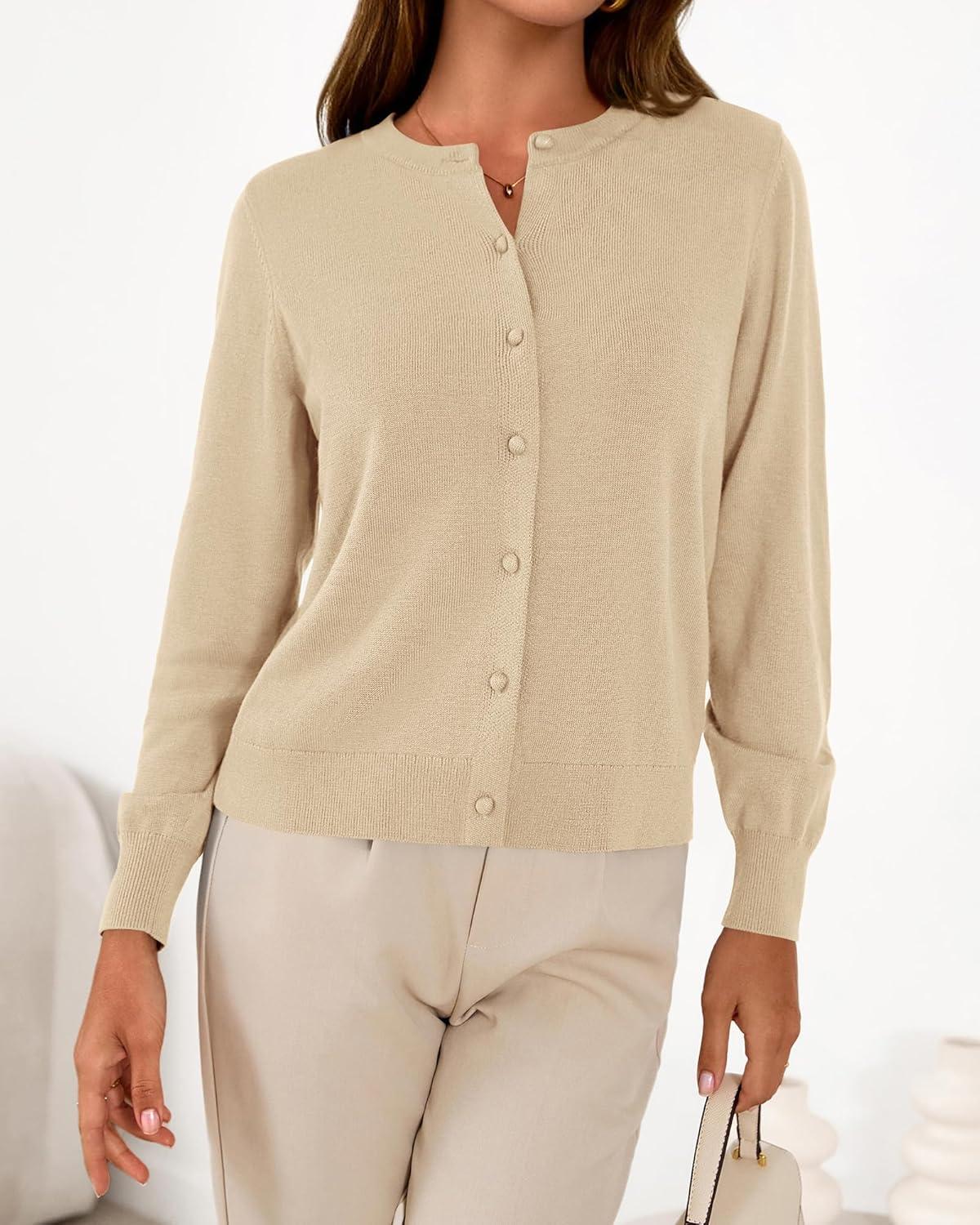 imageBTFBM Cardigan Sweaters for Women Cashmere Sweater Lightweight Button Down Casual Knit Shrugs Tops Early Fall FashionApricot