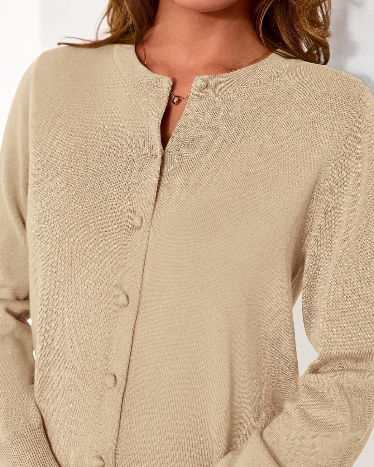 imageBTFBM Cardigan Sweaters for Women Cashmere Sweater Lightweight Button Down Casual Knit Shrugs Tops Early Fall FashionApricot