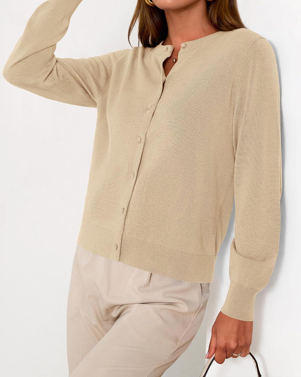 imageBTFBM Cardigan Sweaters for Women Cashmere Sweater Lightweight Button Down Casual Knit Shrugs Tops Early Fall FashionApricot