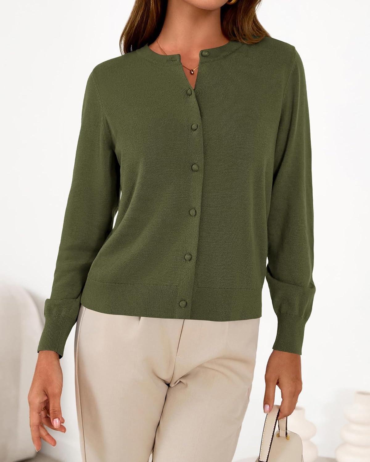 imageBTFBM Cardigan Sweaters for Women Cashmere Sweater Lightweight Button Down Casual Knit Shrugs Tops Early Fall FashionArmy Green