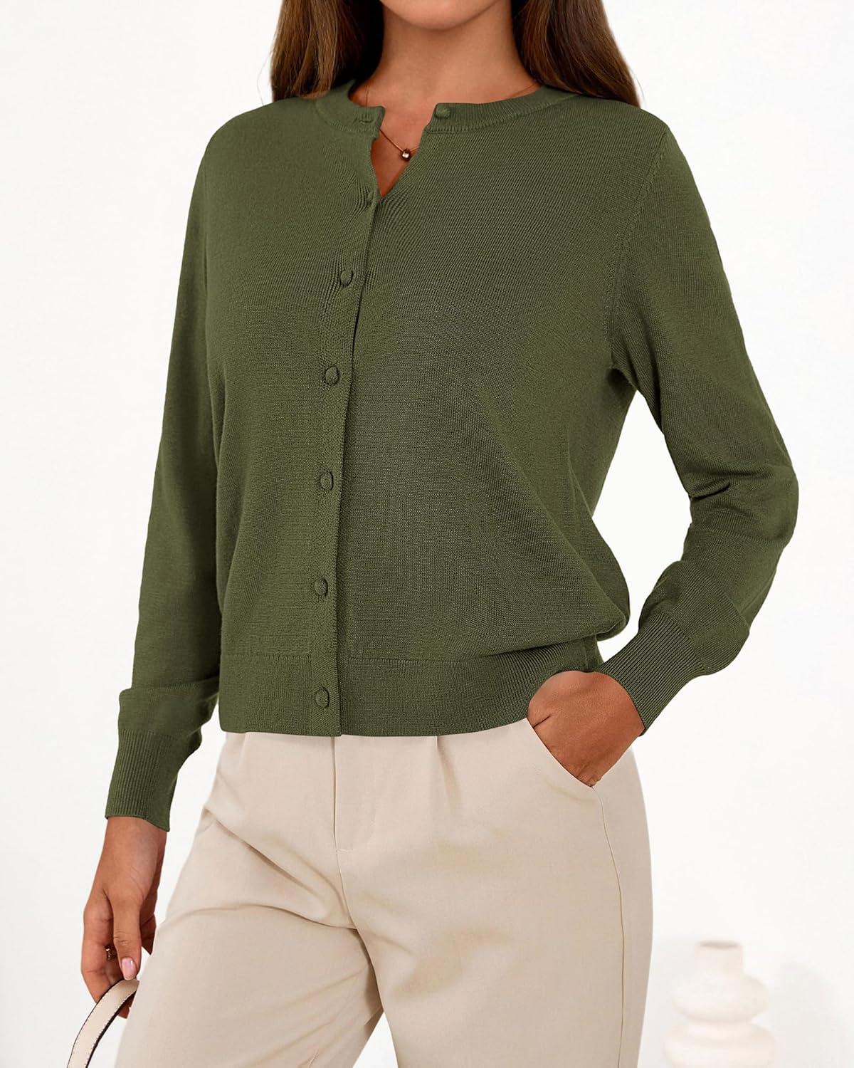 imageBTFBM Cardigan Sweaters for Women Cashmere Sweater Lightweight Button Down Casual Knit Shrugs Tops Early Fall FashionArmy Green