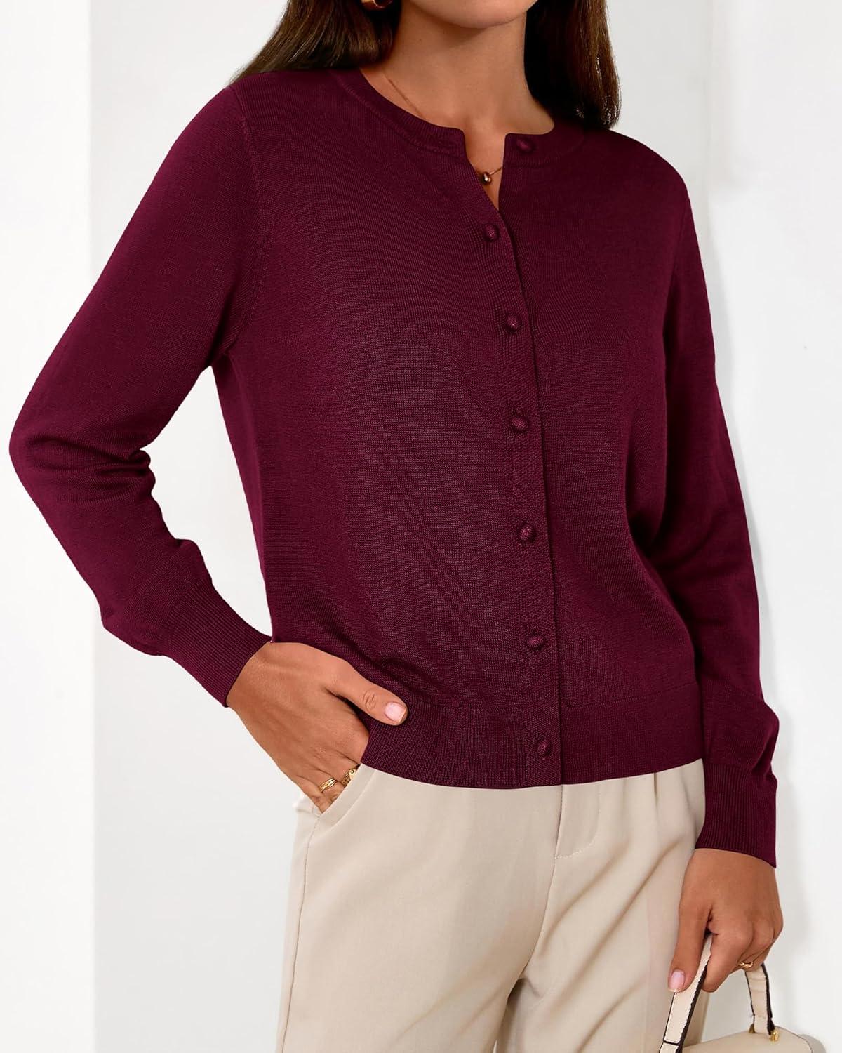 imageBTFBM Cardigan Sweaters for Women Cashmere Sweater Lightweight Button Down Casual Knit Shrugs Tops Early Fall FashionBurgundy