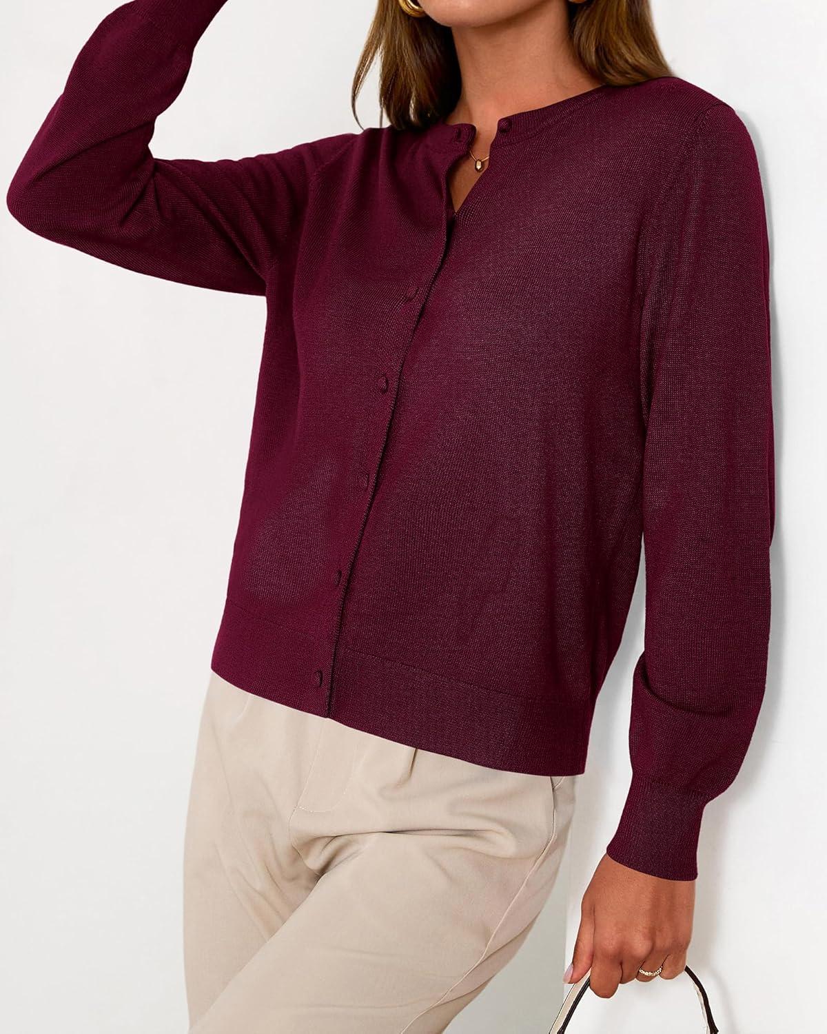 imageBTFBM Cardigan Sweaters for Women Cashmere Sweater Lightweight Button Down Casual Knit Shrugs Tops Early Fall FashionBurgundy