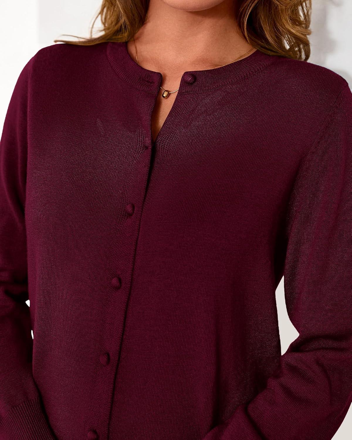 imageBTFBM Cardigan Sweaters for Women Cashmere Sweater Lightweight Button Down Casual Knit Shrugs Tops Early Fall FashionBurgundy
