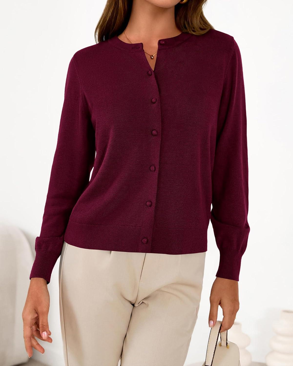 imageBTFBM Cardigan Sweaters for Women Cashmere Sweater Lightweight Button Down Casual Knit Shrugs Tops Early Fall FashionBurgundy