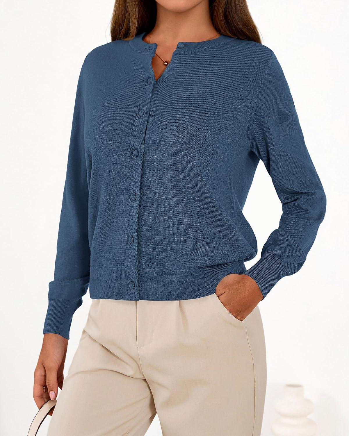 imageBTFBM Cardigan Sweaters for Women Cashmere Sweater Lightweight Button Down Casual Knit Shrugs Tops Early Fall FashionDark Blue