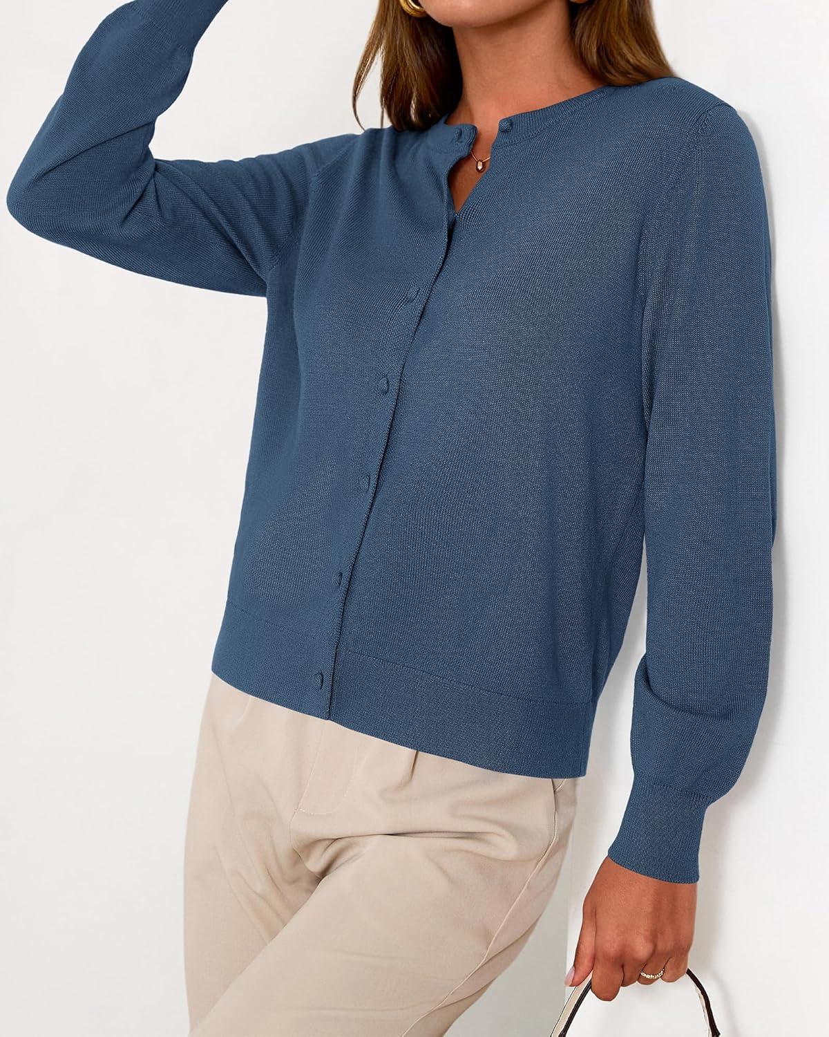 imageBTFBM Cardigan Sweaters for Women Cashmere Sweater Lightweight Button Down Casual Knit Shrugs Tops Early Fall FashionDark Blue