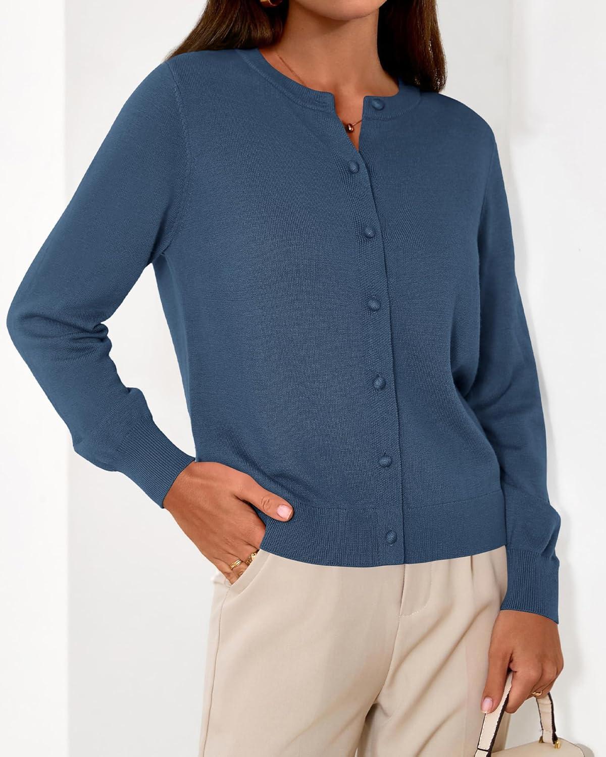 imageBTFBM Cardigan Sweaters for Women Cashmere Sweater Lightweight Button Down Casual Knit Shrugs Tops Early Fall FashionDark Blue