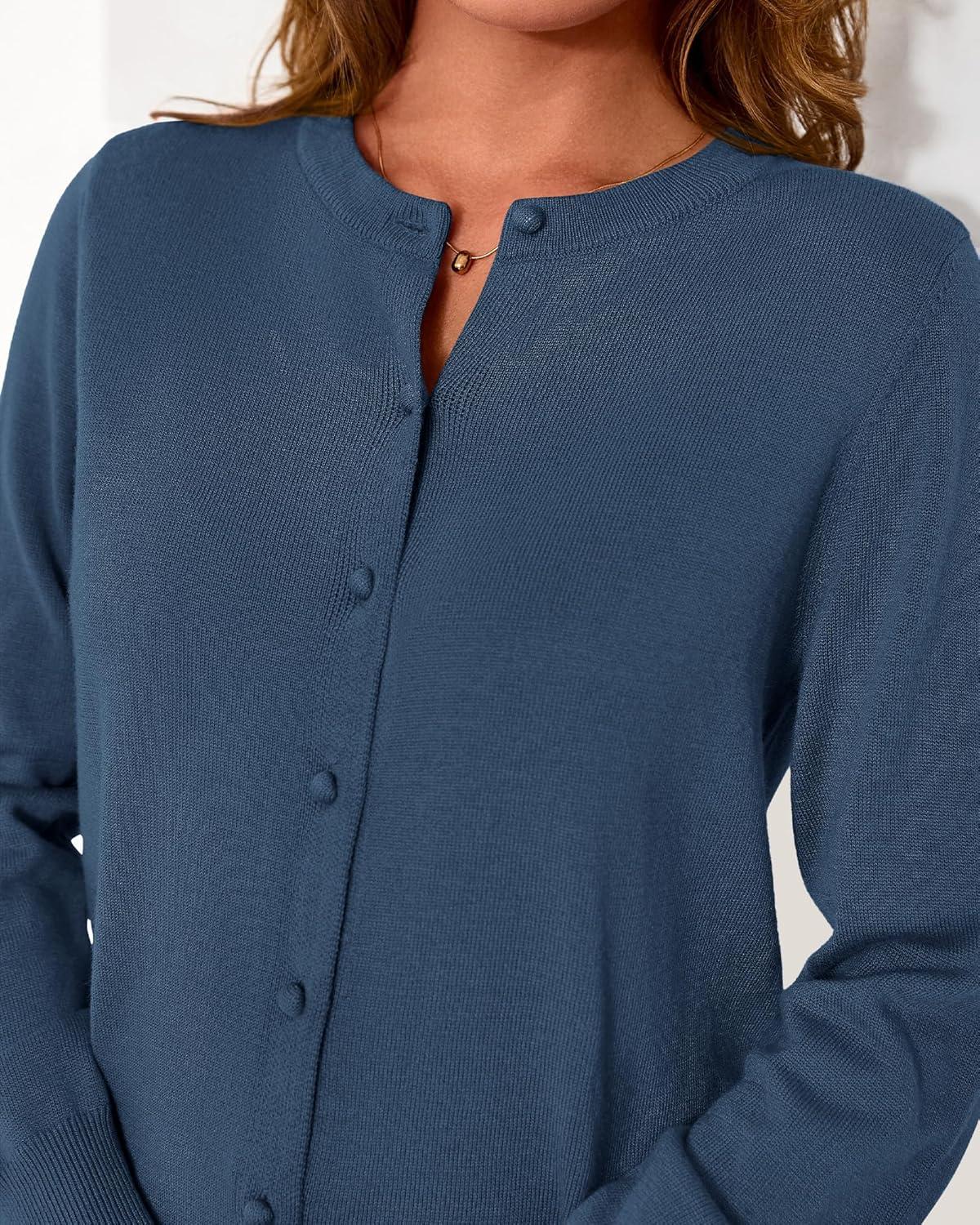 imageBTFBM Cardigan Sweaters for Women Cashmere Sweater Lightweight Button Down Casual Knit Shrugs Tops Early Fall FashionDark Blue