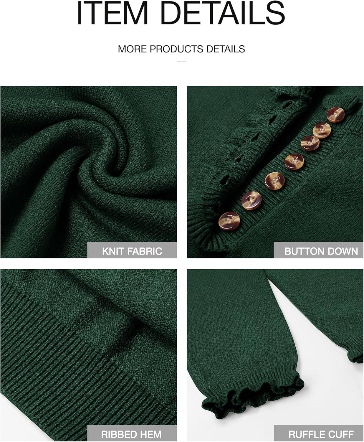 imageBTFBM Womens Sweaters Fall Winter Clothes 2025 Long Sleeve Button Down Ruffle Crew Neck Casual Knitted Pullover TopsDark Green