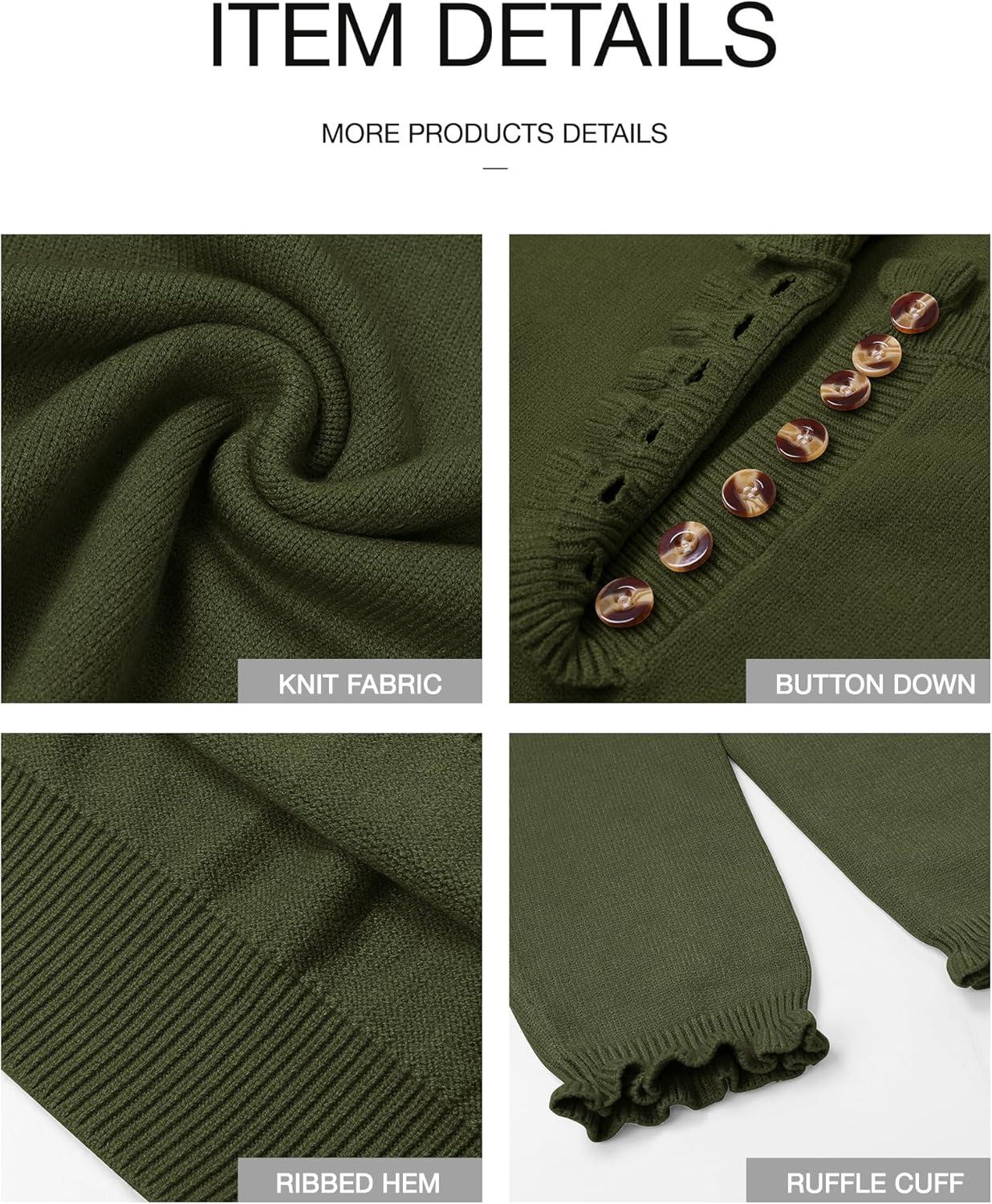 imageBTFBM Womens Sweaters Fall Winter Clothes 2025 Long Sleeve Button Down Ruffle Crew Neck Casual Knitted Pullover TopsOlive Green