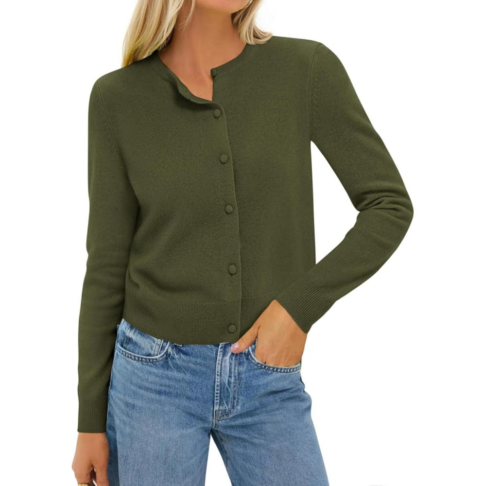 imageBTFBM Cardigan Sweaters for Women Cashmere Sweater Lightweight Button Down Casual Knit Shrugs Tops Early Fall FashionArmy Green