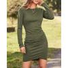 imageBTFBM Fall Dresses for Women 2025 Basic Casual Crew Neck Long Sleeve Ruched Bodycon Short T Shirt Dress Wedding GuestArmy Green