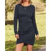 imageBTFBM Fall Dresses for Women 2025 Basic Casual Crew Neck Long Sleeve Ruched Bodycon Short T Shirt Dress Wedding GuestDark Grey