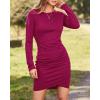 imageBTFBM Fall Dresses for Women 2025 Basic Casual Crew Neck Long Sleeve Ruched Bodycon Short T Shirt Dress Wedding GuestRose Red