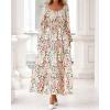 imageBTFBM Fall Dresses for Women 2025 Long Sleeve Boho Floral Empire Waist Square Neck Casual Flowy Wedding Guest Maxi DressFloral Apricot Multi