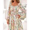 imageBTFBM Fall Dresses for Women 2025 Long Sleeve Boho Floral Empire Waist Square Neck Casual Flowy Wedding Guest Maxi DressFloral Apricot Multi