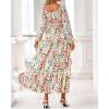 imageBTFBM Fall Dresses for Women 2025 Long Sleeve Boho Floral Empire Waist Square Neck Casual Flowy Wedding Guest Maxi DressFloral Apricot Multi