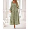 imageBTFBM Fall Dresses for Women 2025 Long Sleeve Boho Floral Empire Waist Square Neck Casual Flowy Wedding Guest Maxi DressFloral Army Green