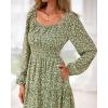 imageBTFBM Fall Dresses for Women 2025 Long Sleeve Boho Floral Empire Waist Square Neck Casual Flowy Wedding Guest Maxi DressFloral Army Green