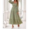 imageBTFBM Fall Dresses for Women 2025 Long Sleeve Boho Floral Empire Waist Square Neck Casual Flowy Wedding Guest Maxi DressFloral Army Green
