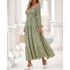 imageBTFBM Fall Dresses for Women 2025 Long Sleeve Boho Floral Empire Waist Square Neck Casual Flowy Wedding Guest Maxi DressFloral Army Green