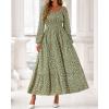 imageBTFBM Fall Dresses for Women 2025 Long Sleeve Boho Floral Empire Waist Square Neck Casual Flowy Wedding Guest Maxi DressFloral Army Green
