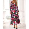 imageBTFBM Fall Dresses for Women 2025 Long Sleeve Boho Floral Empire Waist Square Neck Casual Flowy Wedding Guest Maxi DressFloral Black Multi