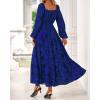 imageBTFBM Fall Dresses for Women 2025 Long Sleeve Boho Floral Empire Waist Square Neck Casual Flowy Wedding Guest Maxi DressFloral Blue Black