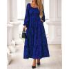 imageBTFBM Fall Dresses for Women 2025 Long Sleeve Boho Floral Empire Waist Square Neck Casual Flowy Wedding Guest Maxi DressFloral Blue Black