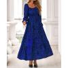 imageBTFBM Fall Dresses for Women 2025 Long Sleeve Boho Floral Empire Waist Square Neck Casual Flowy Wedding Guest Maxi DressFloral Blue Black