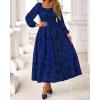 imageBTFBM Fall Dresses for Women 2025 Long Sleeve Boho Floral Empire Waist Square Neck Casual Flowy Wedding Guest Maxi DressFloral Blue Black