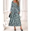 imageBTFBM Fall Dresses for Women 2025 Long Sleeve Boho Floral Empire Waist Square Neck Casual Flowy Wedding Guest Maxi DressFloral Blue Yellow
