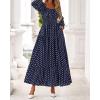 imageBTFBM Fall Dresses for Women 2025 Long Sleeve Boho Floral Empire Waist Square Neck Casual Flowy Wedding Guest Maxi DressPolka Dot Blue White