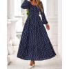 imageBTFBM Fall Dresses for Women 2025 Long Sleeve Boho Floral Empire Waist Square Neck Casual Flowy Wedding Guest Maxi DressPolka Dot Blue White