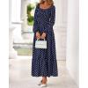 imageBTFBM Fall Dresses for Women 2025 Long Sleeve Boho Floral Empire Waist Square Neck Casual Flowy Wedding Guest Maxi DressPolka Dot Blue White