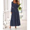 imageBTFBM Fall Dresses for Women 2025 Long Sleeve Boho Floral Empire Waist Square Neck Casual Flowy Wedding Guest Maxi DressPolka Dot Blue White