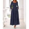 imageBTFBM Fall Dresses for Women 2025 Long Sleeve Boho Floral Empire Waist Square Neck Casual Flowy Wedding Guest Maxi DressPolka Dot Blue White