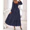 imageBTFBM Fall Dresses for Women 2025 Long Sleeve Boho Floral Empire Waist Square Neck Casual Flowy Wedding Guest Maxi DressPolka Dot Blue White