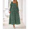 imageBTFBM Fall Dresses for Women 2025 Long Sleeve Boho Floral Empire Waist Square Neck Casual Flowy Wedding Guest Maxi DressPolka Dot Green
