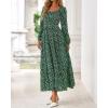 imageBTFBM Fall Dresses for Women 2025 Long Sleeve Boho Floral Empire Waist Square Neck Casual Flowy Wedding Guest Maxi DressPolka Dot Green
