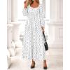 imageBTFBM Fall Dresses for Women 2025 Long Sleeve Boho Floral Empire Waist Square Neck Casual Flowy Wedding Guest Maxi DressPolka Dot White Black